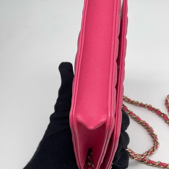 New CHANEL Classic Fuschia Pink Caviar Leather WOC Wallet On Chain Dust Bag Box - Picture 4 of 11